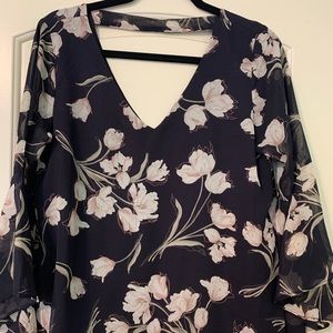 Navy blue floral print blouse